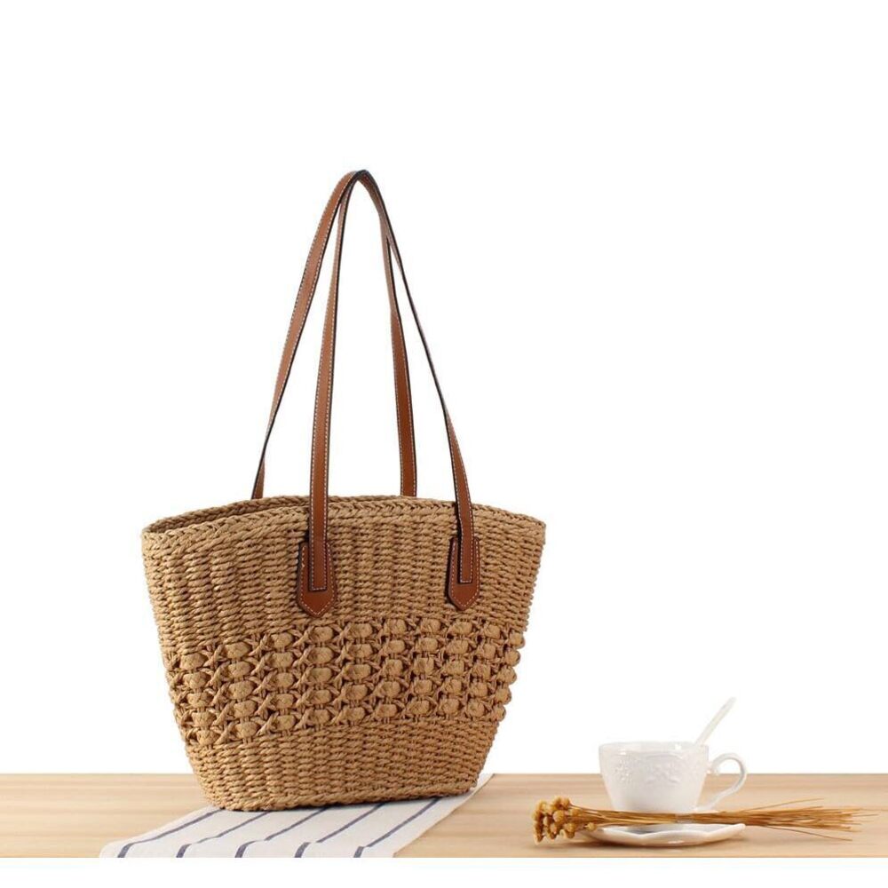 6814 Straw Tote Bag Handbag Summer Straw Beach Bag Tote Purse Handwoven - Picture 4 of 7